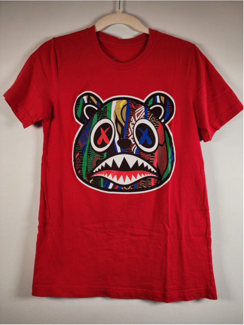 BAWS Born A Wild Soul Crazy Stitched Teddy Bear Graphic Tee Red SM - Picture 2 of 4